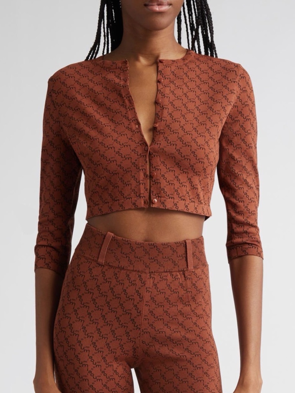Miaou 🖤🤎 Frida Crop Cardigan in BROWN MONOGRAM- Small- NWT